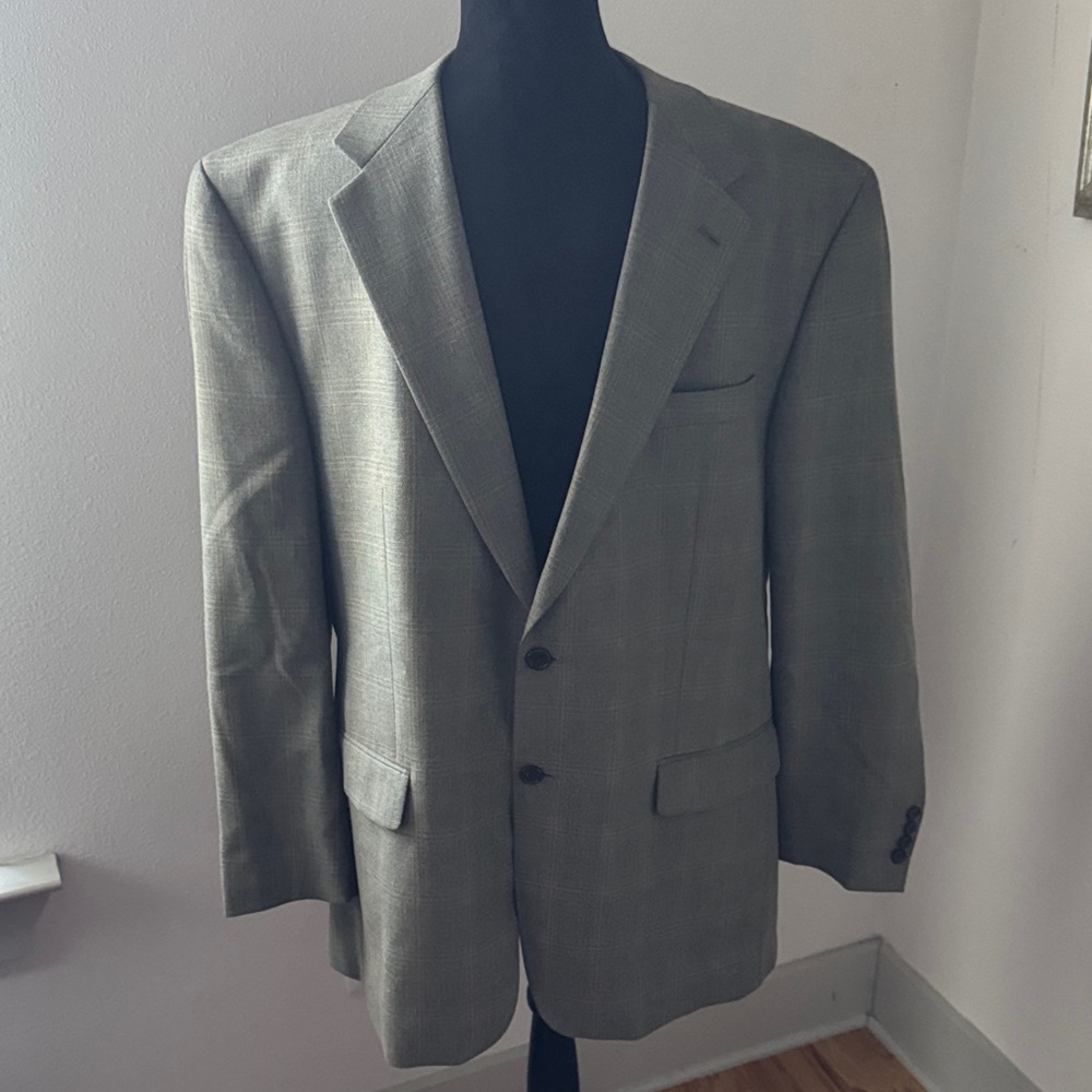 Lauren Ralph Lauren plaid silk wool‎ single front blazer suit coat  Sz 44R tan